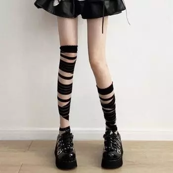 Японские чулки Лолита черно-белые бинты нити JK Uniform Cross Strap Long Over The Knee One Size
