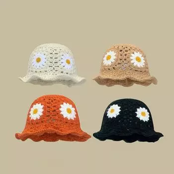 Японские цветы вязаная вручную шапка рыбака детская весна и осень ниша полая шерсть универсальная горшок шляпа показывает небольшой прилив M56-58cm