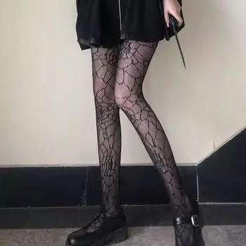 Японские девушки готические панк ретро паутина колготки классические лолита сексуальные косплей аниме колготки женские кружевные сетчатые чулки с низом One Size чёрный