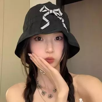 Японские дизайнерские панамы Sweet Bow для женщин 2024 года, летние новые солнцезащитные кепки для путешествий, универсальные ретро-кепки с короткими полями 56-58cm бежевый