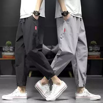 Японские хлопковые брюки, мужские повседневные брюки, свободные шаровары 4XL чёрный