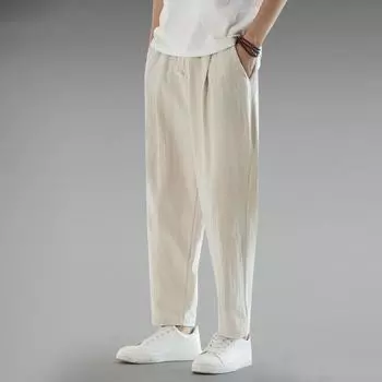 Японские хлопковые льняные брюки мужские летние прямые повседневные спортивные брюки из ледяного шелка мужские широкие льняные брюки большого размера XXXXXL чёрный