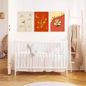 Японские художественные гравюры середины века в стиле модерн, гинкго билоба и лунный лотос, калина, холст, настенные картины, домашний декор 21x30cm No Framed