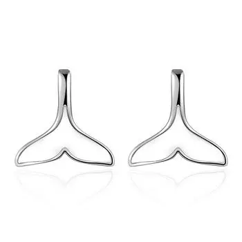 Японские и корейские посеребренные серьги женские трансграничные маленькие модные темпераментные серьги красивые серьги в форме рыбьего хвоста