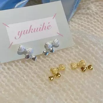 Японские и корейские серьги-гвоздики с двойным бантом, матовые, легкие, роскошные, высокого класса, темпераментные, серебряные серьги-иглы, осенние и зимние серьги 925 silver needle