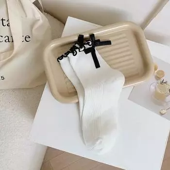 Японские JK Милые Гольфы средней длины с бантом Женские Спортивные Хлопковые Носки для Девочек Повседневные Черно-Белые Махровые Носки One Size