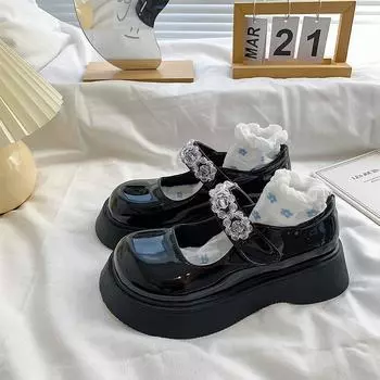 Японские Jk с большой головой, маленькие кожаные туфли, милые и крутые нишевые весенне-летние туфли с тонкой толстой подошвой, французские туфли Мэри Джейн, Англия 37 чёрный