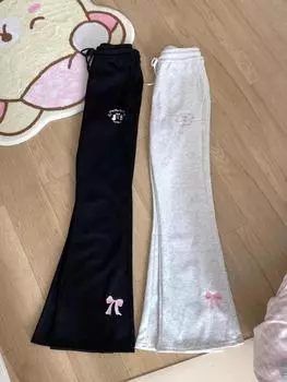 Японские кавайные длинные брюки-клеш, женские милые модные панталоны с высокой талией, облегающие брюки с милой вышивкой кота, новые брюки S серый