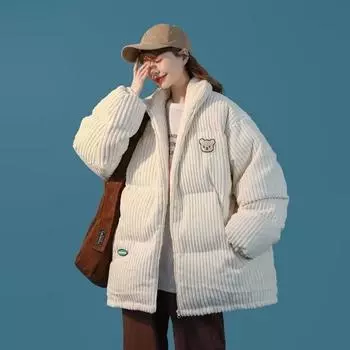 Японские кавайные свободные хлопковые стеганые пальто, осенние теплые винтажные вельветовые парки, женская уличная одежда в стиле Харадзюку, свободная куртка на молнии M розовый