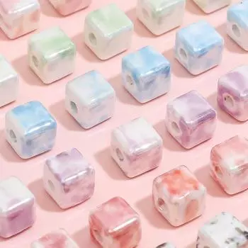 Японские керамические квадратные бусины Ink-Splash для самодельных украшений ручной работы 88mm, hole diameter about 2.5mm, 10 pieces/pack зелёный