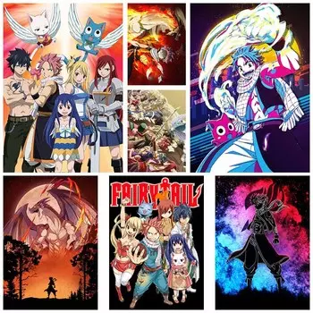 Японские классические аниме-постеры и принты, настенный декор, ретро-белая бумага, постер «Хвост феи», художественная живопись, гостиная, домашнее украшение, фреска 30x21cm