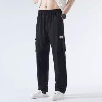 Японские комбинезоны мужские летние ретро свободные прямые брюки для мальчиков широкие универсальные повседневные брюки XXXXL чёрный