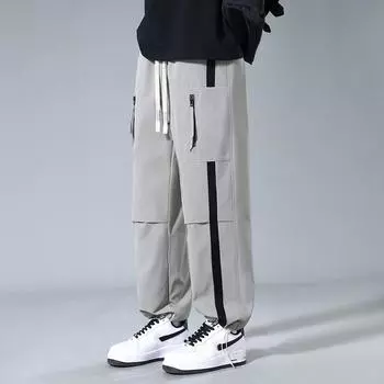 Японские комбинезоны, мужские летние водонепроницаемые спортивные брюки, новые повседневные брюки на плоской подошве M чёрный