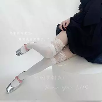 Японские кружевные гольфы с бантом в стиле Лолиты, милые чулки, белые шелковые сексуальные высокие носки-трубы One size