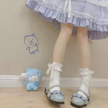 Японские кружевные носки Lolita Bow Mid-Tube - мягкие, дышащие, для женщин lace bow short socks