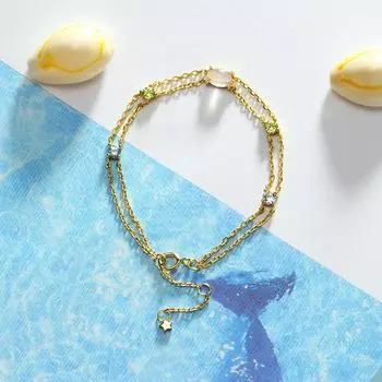 Японские легкие ювелирные изделия, двухслойный браслет из натуральных кристаллов для женщин Dunlay S925, серебро, маленький, свежий и простой 22CM