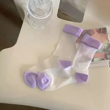 Японские летние чулки канекалон, летние носки с кристаллами, чулки контрастного цвета, дышащие тонкие носки для девочек, сетчатые женские средние трубки 19cm чёрный