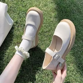 Японские маленькие кожаные туфли Jk, женская обувь, летняя обувь в британском стиле, французская обувь на толстой подошве, весенне-осенние туфли Мэри Джейн в стиле ретро, белые 37 бежевый