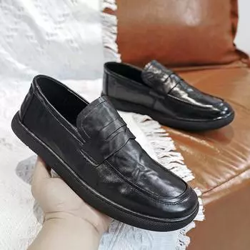 Японские маленькие кожаные туфли мужские весна и осень новые корейские версии ретро британский стиль мокасины 7982-T 38 чёрный