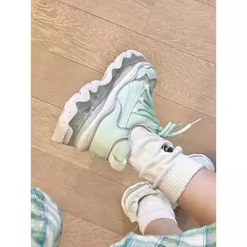 Японские маленькие свежие туфли в стиле колледжа, универсальные зеленые туфли для папы, женские, весна-лето, на толстой подошве, увеличивающие рост, повседневные спортивные туфли 35 зелёный