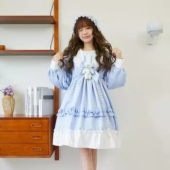 Японские милые платья Лолита Jk Kawaii для женщин, винтажное элегантное кружевное платье принцессы Harajuku Y2k Одежда One Size коричневый