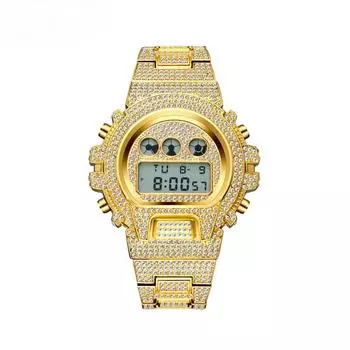 Японские многофункциональные модные электронные часы с бриллиантами, водонепроницаемые мужские часы с бриллиантами