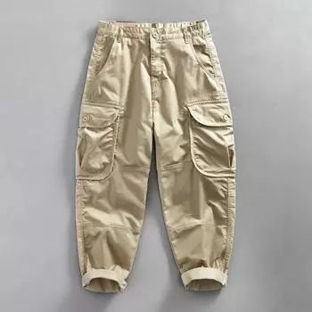 Японские модные брюки-карго для мужчин, весна/осень, повседневные брюки из чистого хлопка, зауженные брюки цвета хаки, удобные мужские брюки 29 хаки
