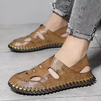 Японские мужские кожаные сандалии Harajuku высокого класса, пляжная обувь с сумкой на голову, нескользящая, с одной педалью 38