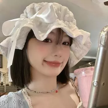 Японские нишевые белые жаккардовые шляпы-ведра с бантом для женщин, летние солнцезащитные, тонкие, универсальные, милые и симпатичные кепки-облака 56-58cm белый