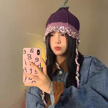 Японские нишевые фиолетовые шапки для осени и зимы, теплая защита ушей, персонализированные модные крутые шапки для мужчин и женщин 56-58cm фиолетовый