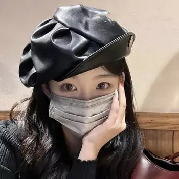 Японские нишевые плиссированные береты осенние и зимние искусственные кожаные перевернутые карнизы нестандартные универсальные шляпы художника для женщин 56-58cm красный