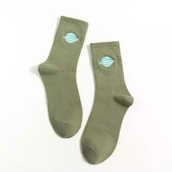 Японские носки Харадзюку короткие для женщин девушек дам мультяшные планеты белые черные серые зеленые розовые для отдыха подарок (SO10) One Size