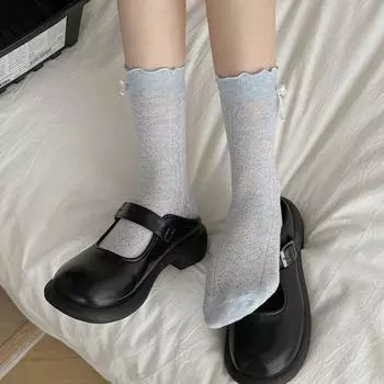 Японские носки JK Sweet Bowknot Tied Medium Tube Socks для женщин, носки с бантом на пятке, повседневные, черно-белые, ворсовые, спортивные, хлопковые носки для девочек