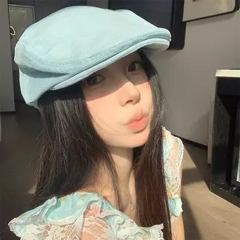 Японские новые простые нишевые береты синего цвета Casp для женщин, летние тонкие универсальные шляпы Show Face, маленькие ретро-литературные шляпы Forward 56-58cm озеро синий