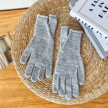Японские осенние и зимние перчатки с пятью пальцами теплые и универсальные шерстяные вязаные однотонные корейские зимние плюс бархатные перчатки для верховой езды average size