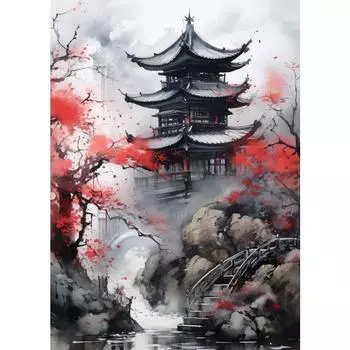 Японские пейзажи Сакура Вишня Водопад Постер Принт Холст Картина для Гостиной Домашний Декор Cuadros 21cm30cm NoFrame