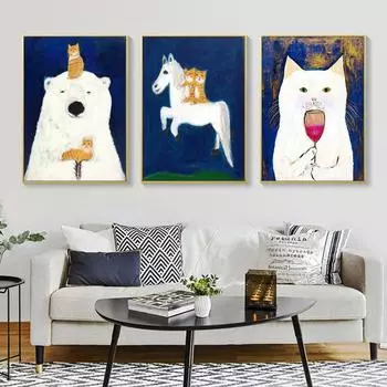 Японские постеры с милыми котами, забавные принты, картина на холсте, мультяшный медведь, настенная картина для детской комнаты, украшение для детской спальни, дома 21cm30cm NoFrame