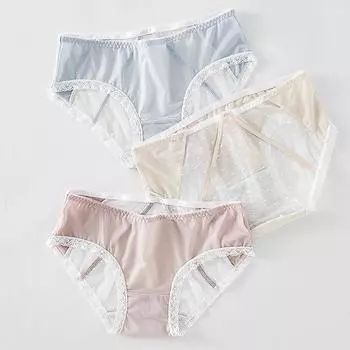 Японские прозрачные полые трусы для девочек, маленькие свежие сетчатые трусы, женские кружевные трусы со средней талией, женские M детские розовый