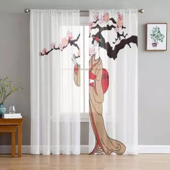 Японские прозрачные шторы для девочек в стиле «гостиная» из прозрачного тюля для оформления окон спальни кухни домашнего декора вуалевые шторы 135W x 114H(cm)
