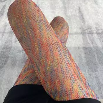 Японские радужные сетчатые носки, женские персонализированные цветные колготки, весенне-осенние шелковые носки с градиентом для вечеринки One Size
