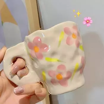 Японские расписанные вручную кружки с изображением тюльпанов и вишен, керамические кружки ручной работы нестандартной формы для кофе, чая, молока, воды, красивая кружка, кофейные подарки