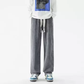 Японские ретро джинсы Heavyweight мужские осенние новые свободные прямые штаны American High Street универсальные повседневные джинсовые брюки S серый