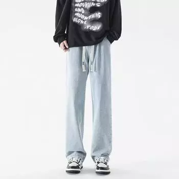 Японские ретро джинсы Heavyweight мужские осенние новые свободные прямые штаны American High Street универсальные повседневные джинсовые брюки S синий