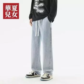 Японские ретро джинсы Heavyweight мужские осенние новые свободные прямые штаны American High Street универсальные повседневные джинсовые брюки S синий