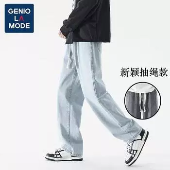 Японские ретро джинсы Heavyweight мужские осенние новые свободные прямые штаны American High Street универсальные повседневные джинсовые брюки S синий