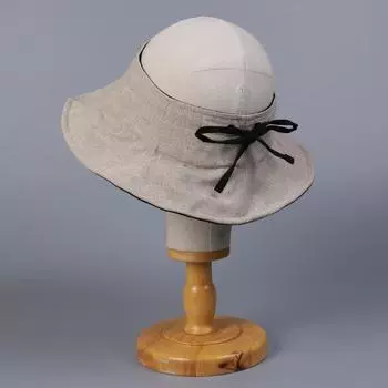 Японские ретро льняные панамы с открытым верхом для женщин, летние, для путешествий, повседневные, универсальные, солнцезащитные, с милым бантом на ремне, шляпа от солнца 56-58cm бежевый