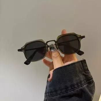 Японские ретро маленькие квадратные металлические поляризованные солнцезащитные очки модные мужские уличные панк матовые солнцезащитные очки для вождения женские темно-зеленого