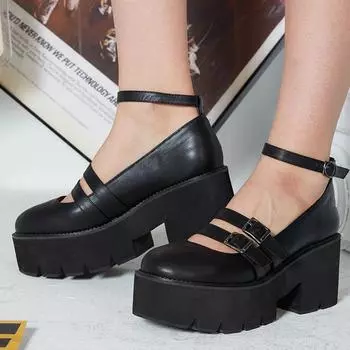 Японские ретро туфли на толстом каблуке с круглым носком, женские туфли в стиле колледжа с неглубоким носком, мягкие туфли Sister JK, маленькие кожаные туфли 228-1 35 чёрный