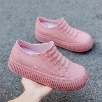 Японские резиновые сапоги, женская мода, низкая верхняя одежда, нескользящие, водонепроницаемые, короткие резиновые сапоги, бархатные, на толстой подошве, для кухни, работы, резиновая обувь 36