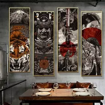 Японские самураи укиеэ картины HD холст картина солдат стены искусства декоративная картина для гостиной промышленный декор бара 20cm40cm NoFrame
